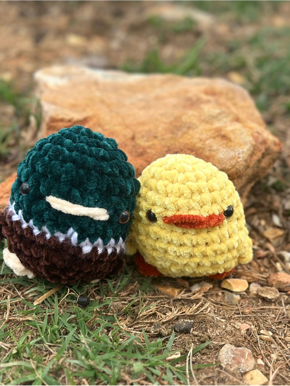 Handmade Plush Duck Pair - Green & Yellow